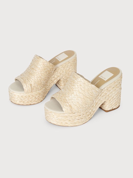 Dolce Vita Natural Woven Platform Slide Sandals